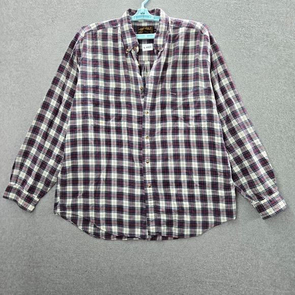 VINTAGE Eddie Bauer Men Button Up Shirt XL Purple Tartan Plaid Plaid 80s 90s - Picture 1 of 10